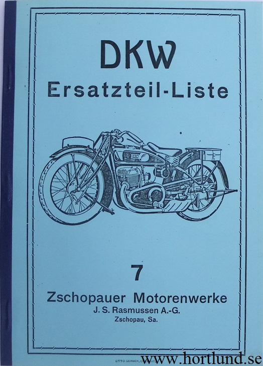 1927 DKW Z 500 Reservdelskatalog