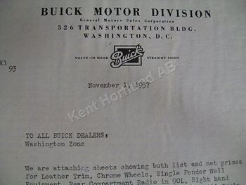 1938 Buick Misc letter price list