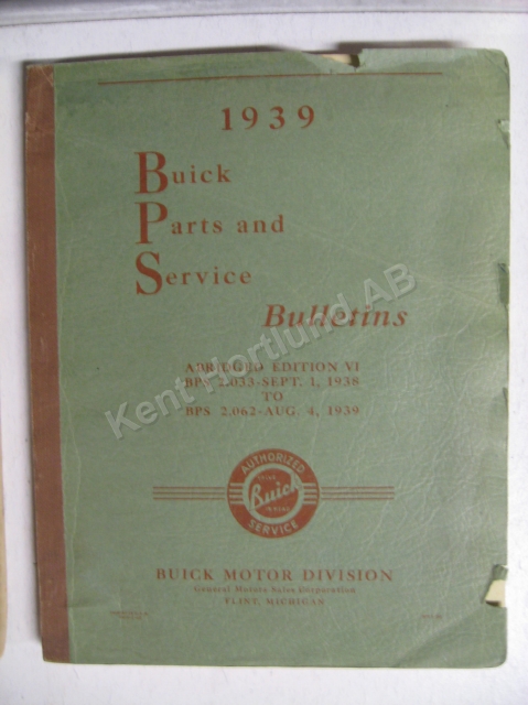 1939 Buick parts and service bulletins