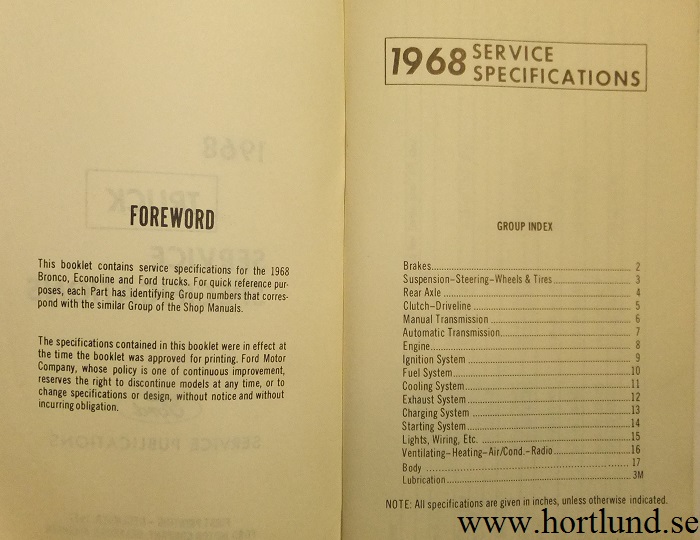 1968 Ford Truck Service Specifications - 2