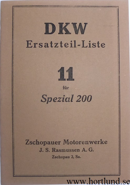 1929 DKW Spezial 200 Reservdelskatalog
