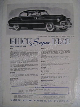 1950 Buick Super broschyr svensk