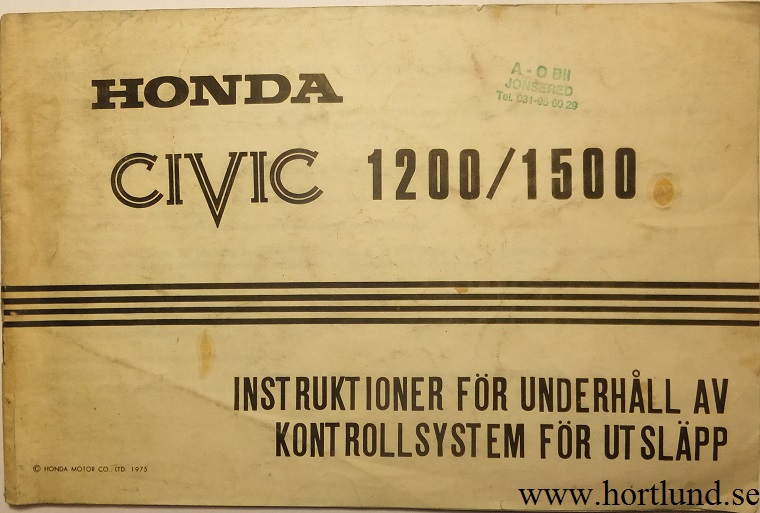1975 Honda Civic 1200/1500 Instruktioner