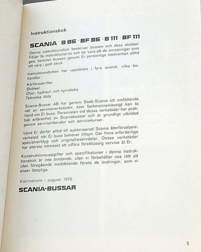1977 Scania Buss B 86, B 111 Instruktionsbok - 2