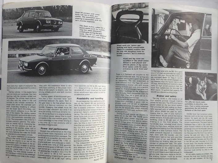 1969 SAAB 99 broschyr Road Test - 2