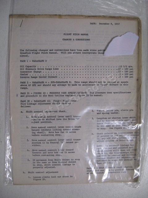 1958 Buick Fligt Pitch Manual Changes & Corrections