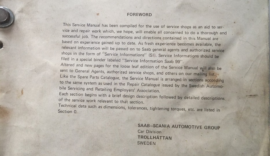 1969 - 1972 SAAB 99 Service Manual