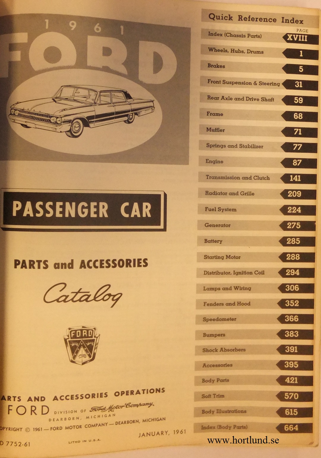 1961 Ford Passenger Car Parts Catalog - 2
