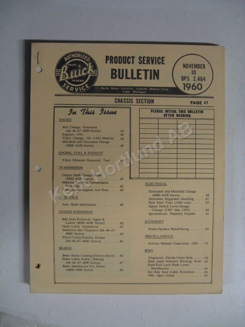 1961 Buick Product service Bulletins