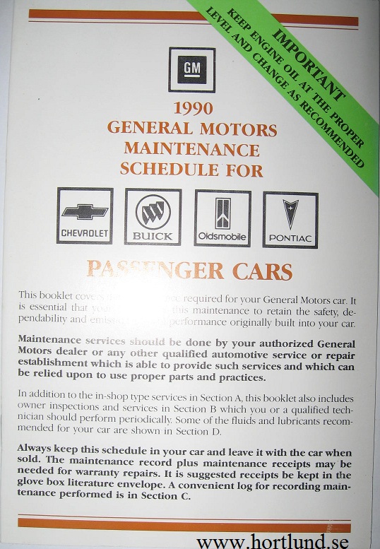 1990 GM Maintenance Schedule alla modeller