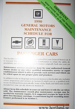 1990 GM Maintenance Schedule alla modeller