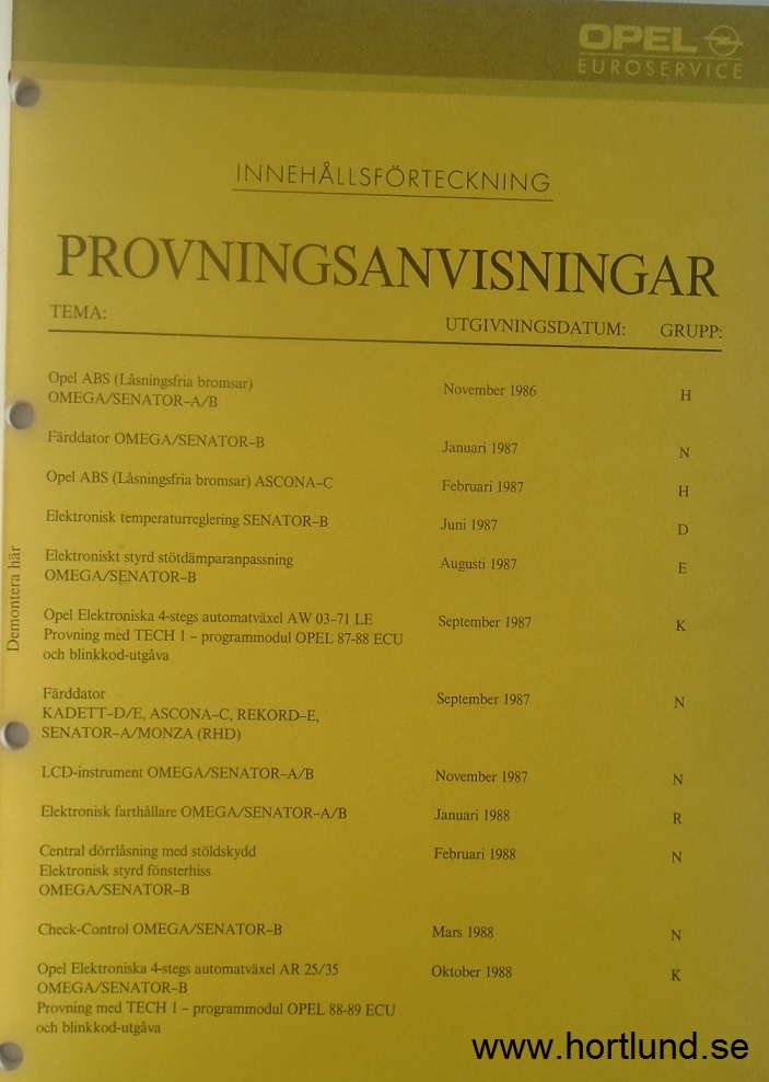 1989 Opel Automat AR 25/35 Provningsanvisningar - 2