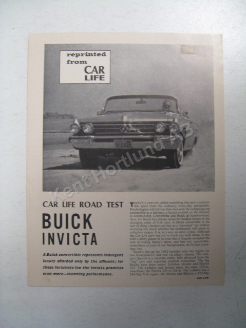1962 Buick Invicta magazine article reprinted from car life