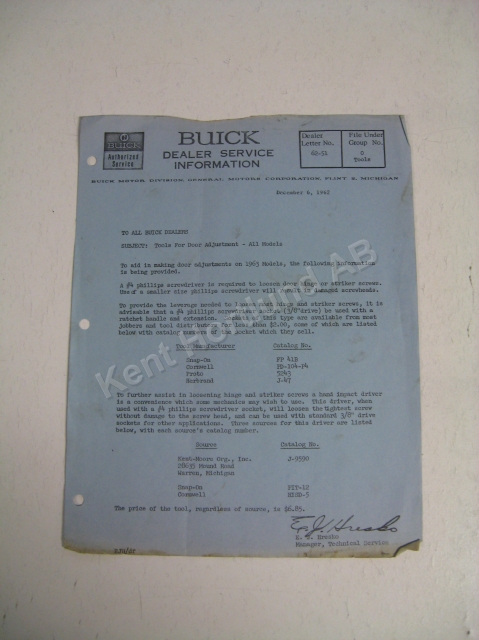 1963 Buick Dealer service information letter 62-51