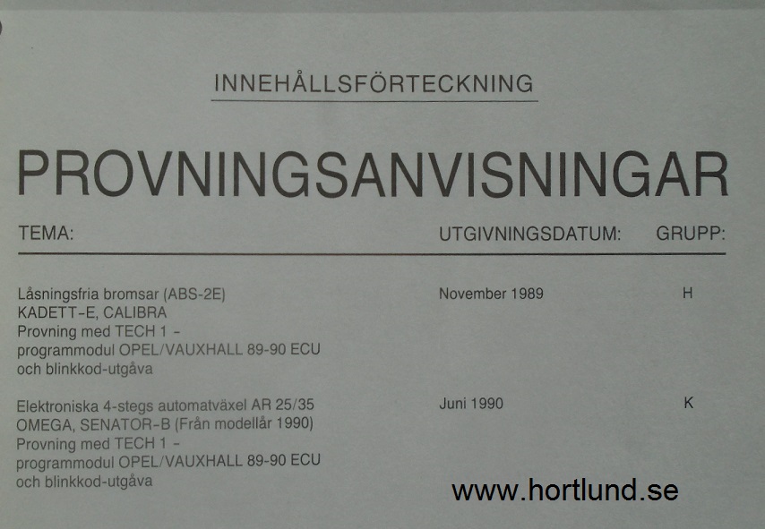 1989-1990 Opel Automat AR 25/35 Provningsanvisningar - 2