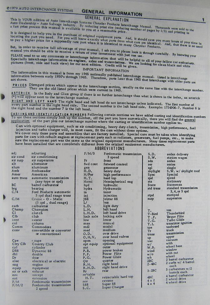 1950-1965 Imperial, Chrysler, Plymouth, Valiant, Dodge och Dart Interchange Manual - 3