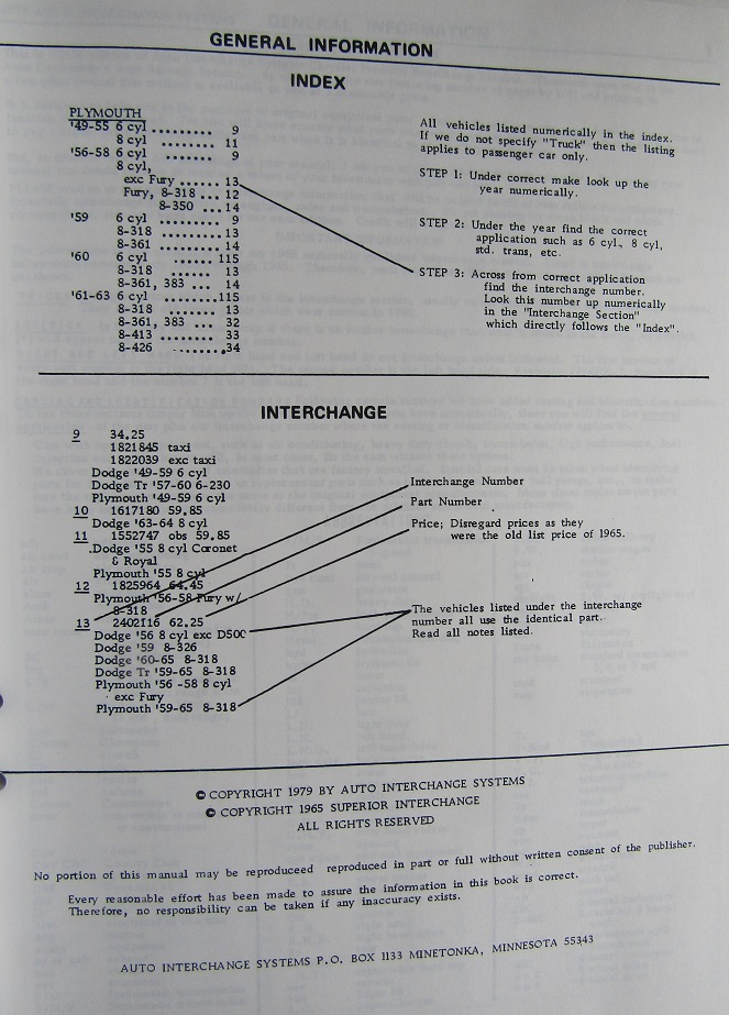 1950-1965 Imperial, Chrysler, Plymouth, Valiant, Dodge och Dart Interchange Manual - 2