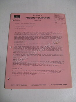 1971 Buick Riviera Product campaign bulletin