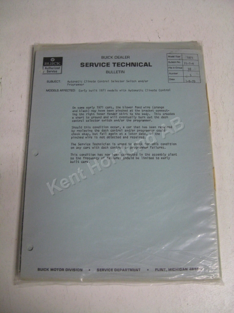 1971 Buick Early built models service technical bulletin