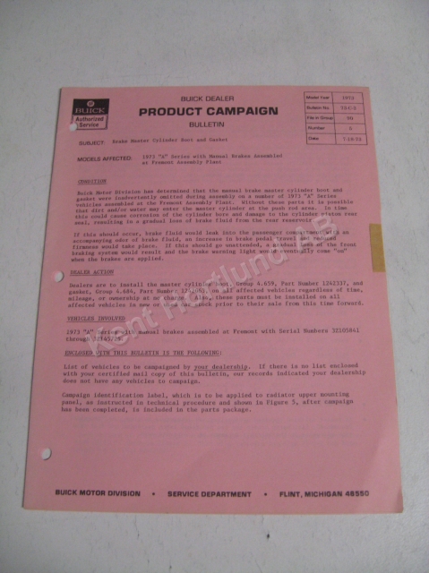 1973 Buick Product campaign bulletin