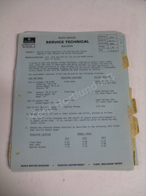 1973 Buick Service technical bulletin
