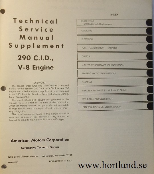 1966 Rambler American Technical Service Manual supplement - 2