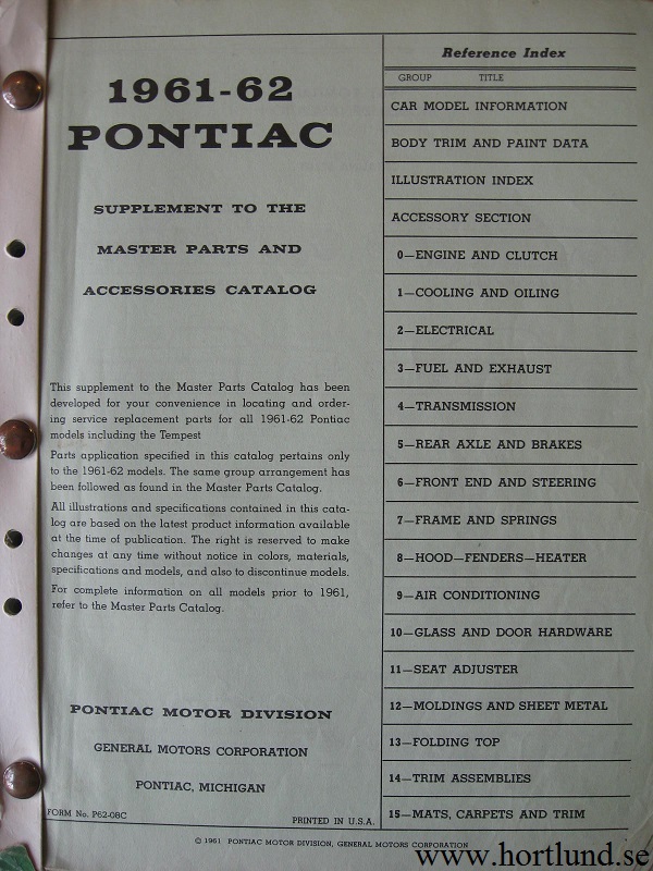 1961-1962 Pontiac och Tempest Parts Catalog - 2