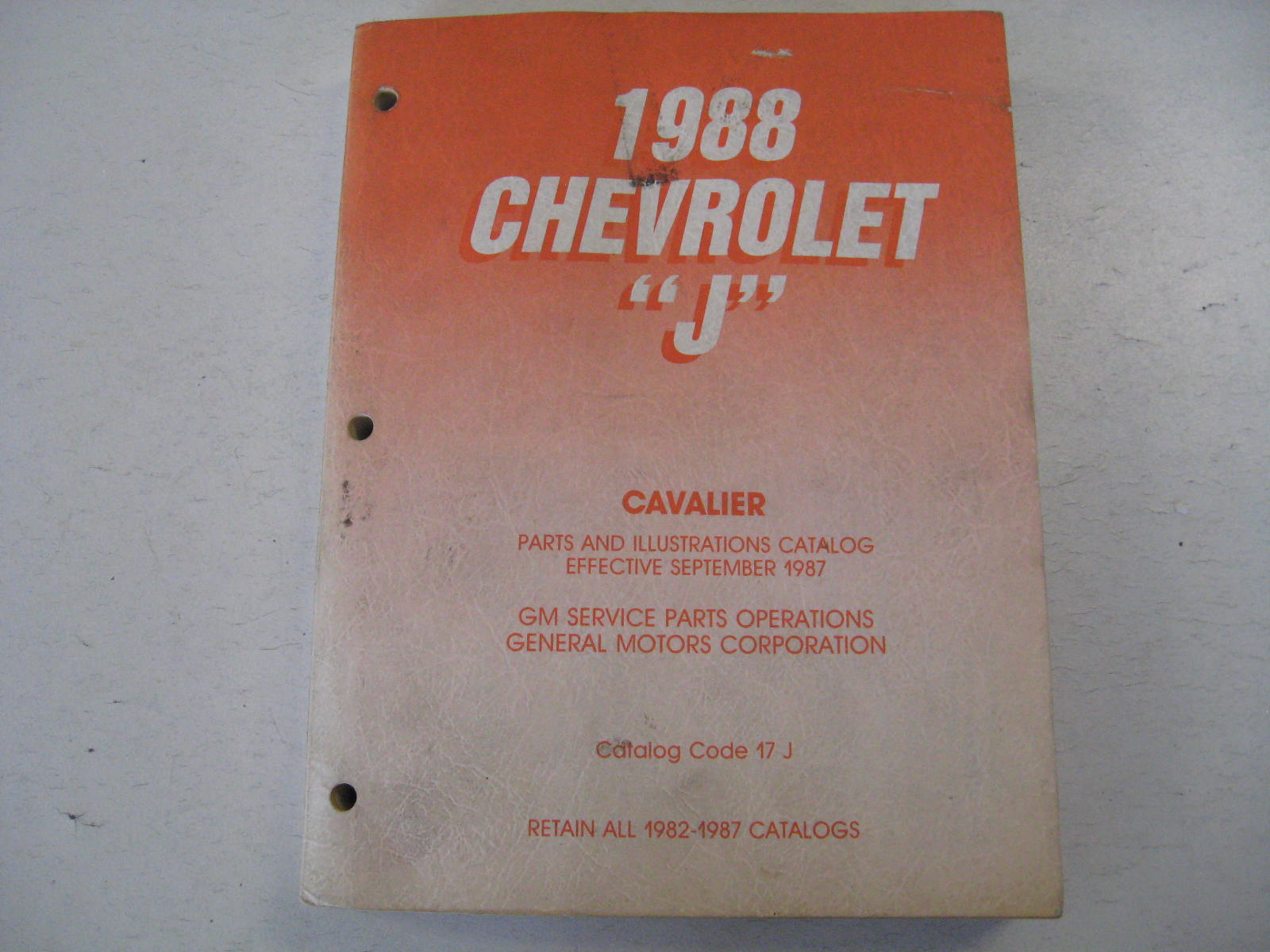 1988 Chevrolet J Parts And Illustration Catalog Cavalier