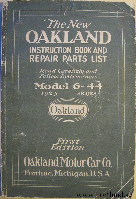 1923 Oakland Model 6-44 Instruction Book and Repair Parts List