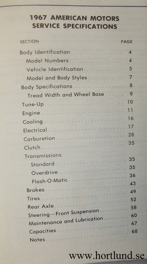 1967 AMC och Rambler Service Specifications - 2
