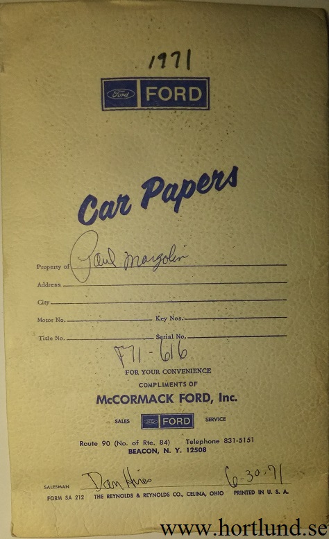 1971 Ford fodral till instruktionsbok