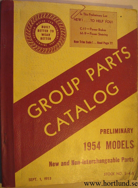 1954 Hudson Group Parts Catalog Preliminary