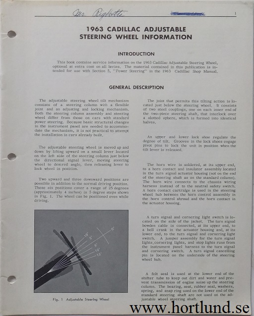 1963 Cadillac Adjustable Steering Wheel Information