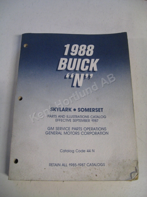 1988 Buick Skylark Somerset Parts and illustration catalog N
