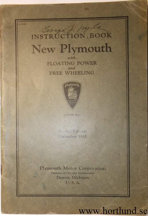 1932 Plymouth Instruction Book