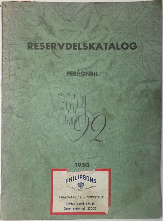 1950 SAAB 92 Reservdelskatalog