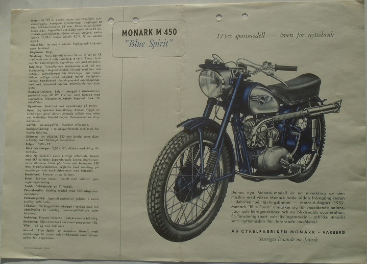 1953 Monark M 450 Blue Spirit broschyr svensk