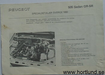 1980 Peugeot 505 Sedan GR-SR Specialdetaljer Instruktionsbok