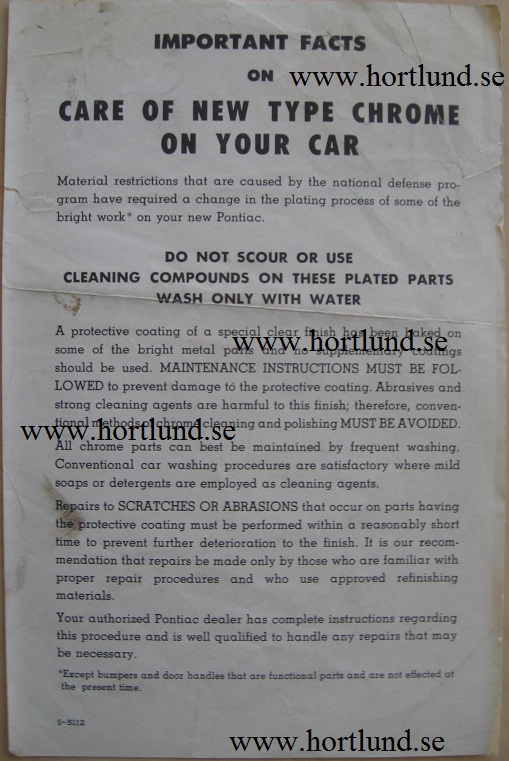 1951 Pontiac instruktioner för krom