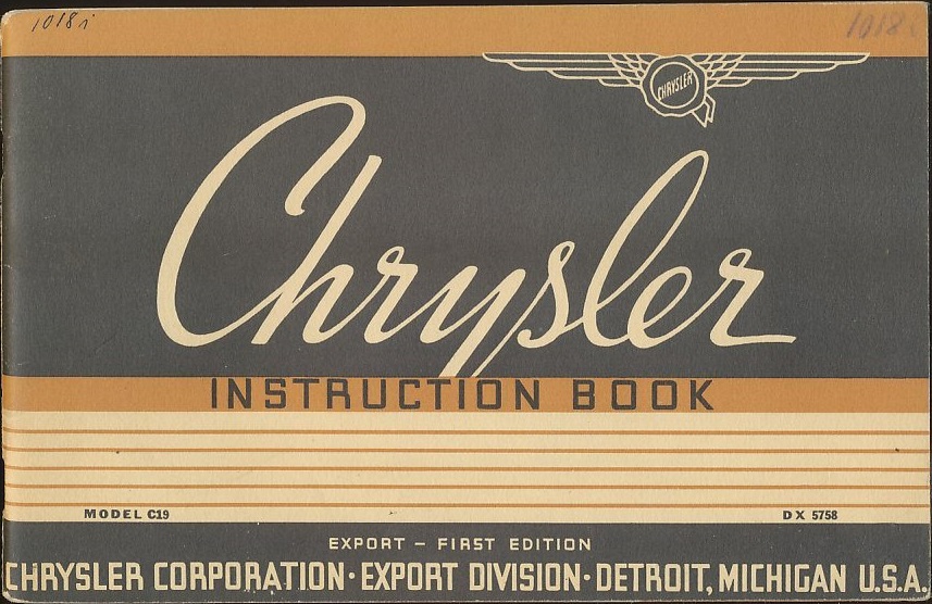 1938 Chrysler Imperial C19 Instruction Book