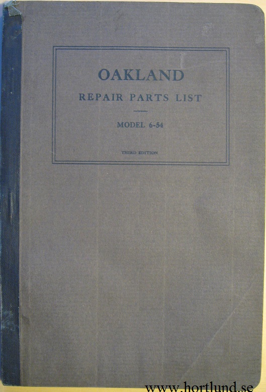 1924 Oakland Model 6-54 Repair Parts List Third Edit.
