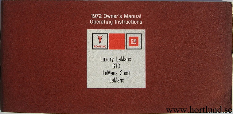 1972 Pontiac Owner's Manual GTO och Le Mans