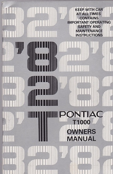 1982 Pontiac T1000 Owner's Manual