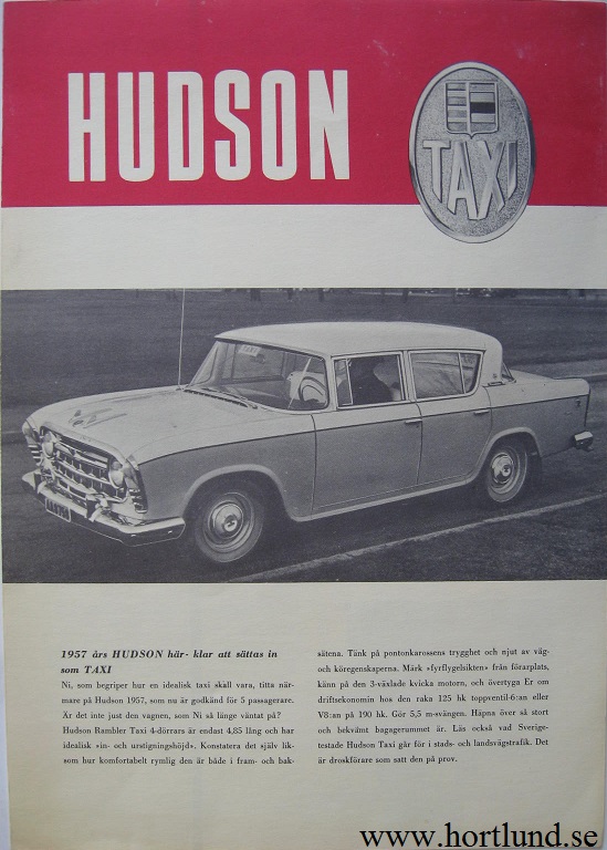 1957 Hudson Rambler Taxi broschyr svensk