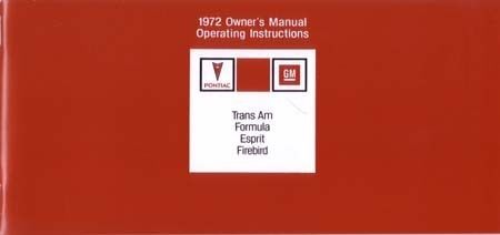 1972 Pontiac Owner's Manual Firebird