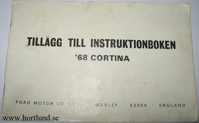 1968 Ford Cortina tillägg till instruktionsboken