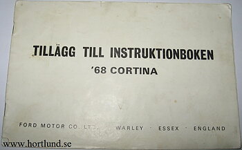 1968 Ford Cortina tillägg till instruktionsboken