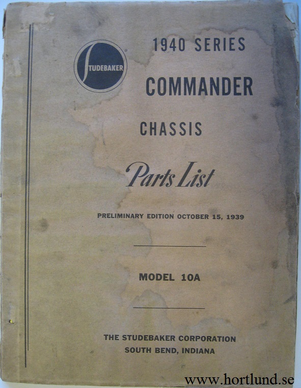 1940 Studebaker Commander Chassis Parts List