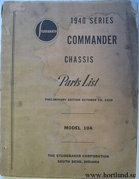 1940 Studebaker Commander Chassis Parts List