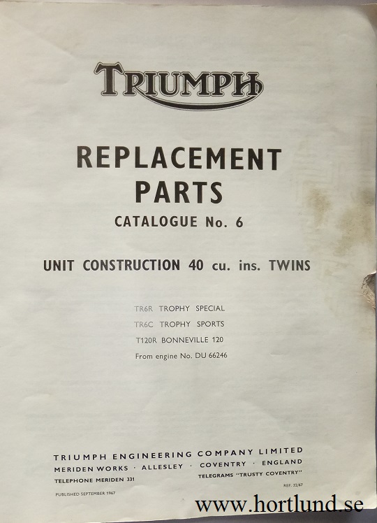 1967 Triumph Replacement Parts Catalogue No. 6 - 2